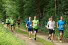 Eine Gruppe von Läufern läuft über einen Feldweg am Rand des Krumbacher Walds.