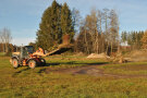 Bagger mit Pflanzen in der Schaufel.