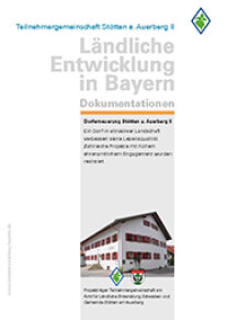Die Titelseite der Broschüre zeigt das Dorfgemeinschaftshaus in Stötten